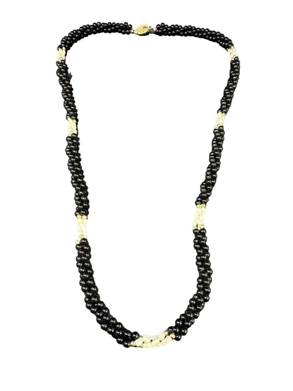 Vintage Necklace Gold Filled Freshwater Pearl And Black Onyx Three Strand Beads